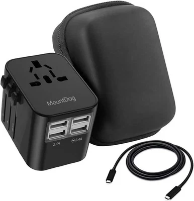 Universal Reiseadapter Weltweit mit 4 USB Anschlüsse für 224+ Ländern DE AU US - Bild 1 von 4