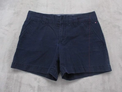 Tommy Hilfiger Shorts Womens 4 Navy Chino Flat Front Flag Logo 100% Cotton - Image 1 of 4
