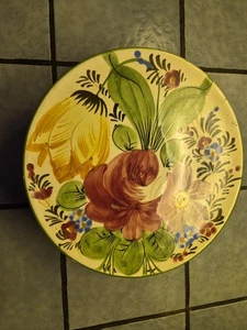 Vintage Italien handbemalt Keramik Blumenmuster Kuchenständer Untersetzer - Bild 1 von 5