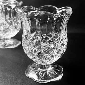 Set 9 Homco 8861 Footed Cut Glass Votive Candle Holder Cups Scalloped Rims EUC - Picture 1 of 6