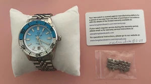 Islander Northport Hi-Beat Auto Dive Watch Ocean Blue & White Ripple Dial - Picture 1 of 9
