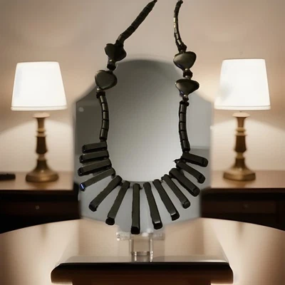 Black Hematite Heart & Bar Necklace with Beaded Accents 22 Inches - Image 1 of 4