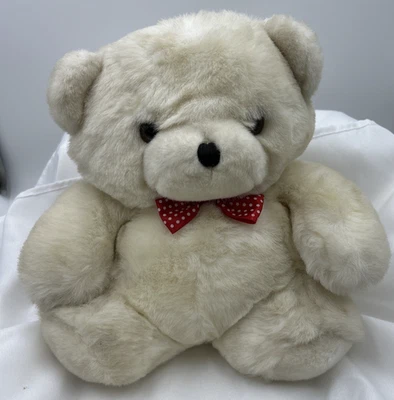 Yang Jee  10.5" Teddy Bear Baby  Cream Beige Plush with Red Bowtie Yangjee Soft! - Image 1 of 4