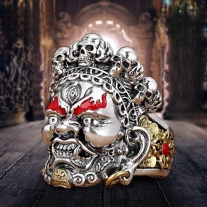 Yellow Black God of Wealth Ring Big Black Retro Buddhist Opening - Picture 1 of 7