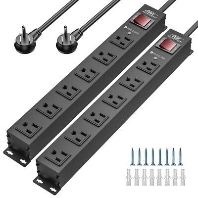 2 Pack 6 Outlet Metal Heavy Duty Power Strip With Switch，ETL Certifed Power Cord - Image 1 of 4