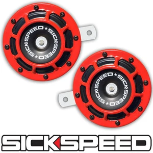 SICKSPEED 2PC RED SUPER LOUD COMPACT ELECTRIC BLAST TONE HORN CAR SUV 12V P22 - Picture 1 of 1