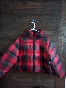 Old Navy water Resistant Sz L Nwt Red Flannel Bomber Jacket - Picture 1 of 7
