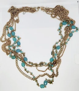 Premier Designs Multi Strand Gold Tone Belize Opalescent Blue Beaded Necklace - Picture 1 of 5