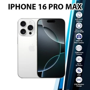 Apple iPhone 16 Pro Max iOS Cell Phone (White Titanium/8GB+512GB/Unlocked) - Picture 1 of 8