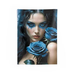 Fantasy art Black Rose Tapestry Poster Wall Art Gothic Goth Pretty Girl - Picture 1 of 1