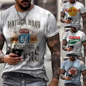 Men's Printed Short Sleeve Slim Fit T-Shirt Casual Pullover Muscle Tops Summer - Picture 1 of 21