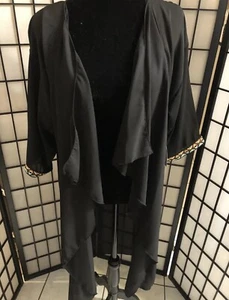 Lularoe M Shirley Kimono Encubrimiento Negro Sólido Transparente Mediano Med Azteca Puños #3001 - Imagen 1 de 5