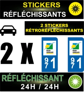 2 STICKERS RÉTRORÉFLÉCHISSANTS STYLE AUTO PLAQUE IMMATRICULATION DÉPARTEMENT 971 - Picture 1 of 1
