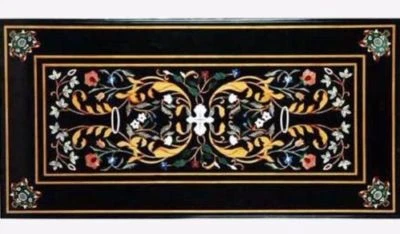48" x 24" Home Decorative Handicraft Black Marble PietraDura Inlay Table Top - Image 1 of 2