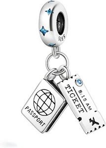 Ticket Passport Charm Travel Holiday Love Bracelet Bead 925 Sterling Silver - Picture 1 of 1