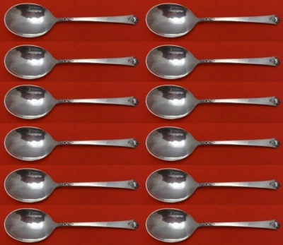 Castle Rose by Royal Crest Sterling Silver Cream Soup Spoon Set 12 pieces 6 1/4" - Image 1 of 3