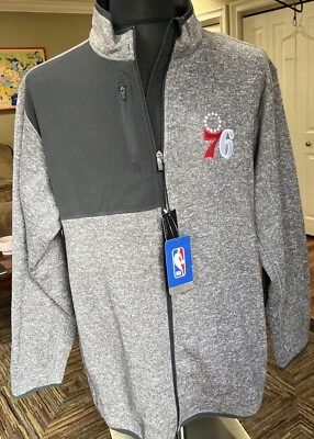 Jaqueta Antigua Philadelphia 76’ers masculina 2XL zíper completo cinza nova com etiquetas 2 bolsos - Imagem 1 de 4