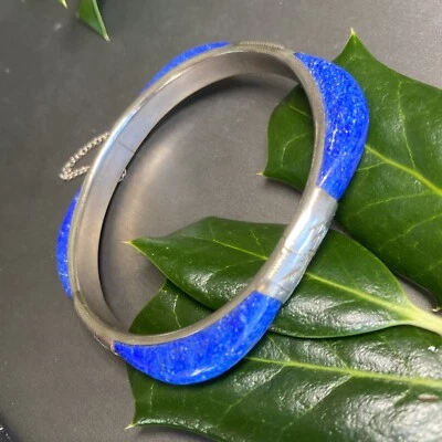Vintage Lapis Lazuli Asian Bangle Bracelet Estate Fine Jewelry Pre-Owned Silver - Image 1 of 4