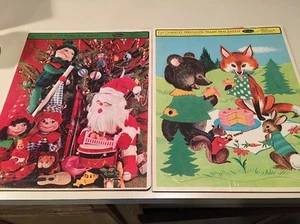 VINTAGE WHITMAN CHRISTMAS TIME & Fuzzy Wuzzy FRAME TRAY PUZZLE - Picture 1 of 3