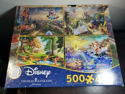 Rompecabezas Thomas Kinkade Disney 4 en 1 Aladdin Pooh Sirenita Bella y Bestia Foto 1 de 4