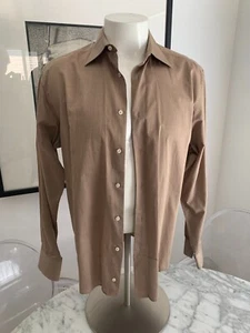 Z Zegna Men's Shirt Brown Spread Collar 100% Cotton Size 41/16 - Picture 1 of 14