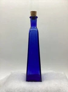 VTG Cobalt Blue 10” Glass Cylinder Medicine Perfume Bottle With Cork Stopper - Picture 1 of 7