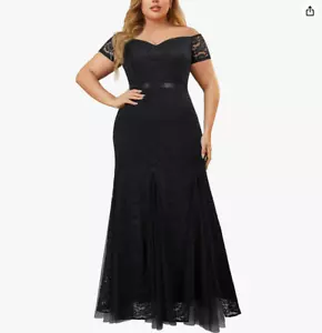 Miusol Plus Size Formal Off Shoulder Floral Lace Mermaid Maxi Dress (Black, 3XL) - Picture 1 of 4