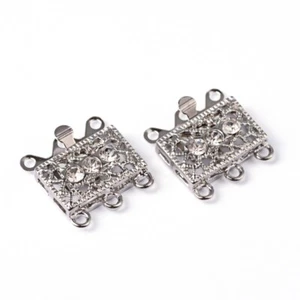 Schnappverschluss mit Strass für 3-strängige Armbänder, Messing, 2 Stück V465 - Bild 1 von 2