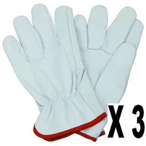 Set of 3 Pair Gloves Natural Goatskin Leather Driving Gardening Work LARGE - Picture 1 of 2