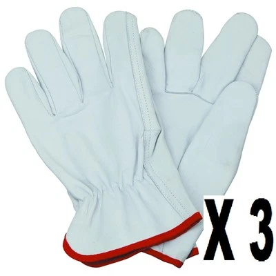 Set of 3 Pair Gloves Natural Goatskin Leather Driving Gardening Work LARGE  - Image 1 of 2