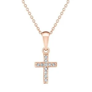 0.11CT Corte Redondo Moissanita 14k Oro Rosa Chapado Mini Collar con Cruz 45.7cm - Imagen 1 de 4