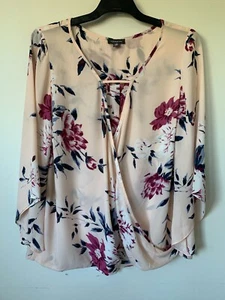 AUTOGRAPH CHIFFON 3/4 SLEEVE CROSS OVER PINK FLORAL BLOUSE TOP SIZE 14 AU - Picture 1 of 2