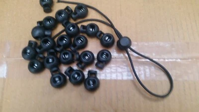 Black Plastic Spring Loaded Cord Locks Toggle Stoppers Adjusters Drawstring Bag - Image 1 of 4