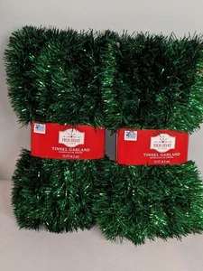 2 Bundles~Green Metallic Tinsel Garland~Christmas~Holiday~Decoration 15ft Each - Picture 1 of 3