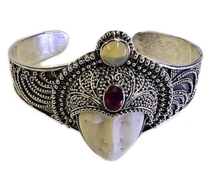 Bali Princess Goddess Niassa Ruby Ethiopian Opal Sterling Silver Cuff Bracelet - Picture 1 of 18