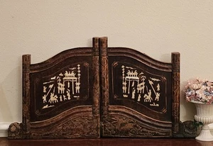 Pair of Antique Chinese Rosewood Panels – Bovine Bone Inlay – Phoenix Motif –14" - Picture 1 of 13