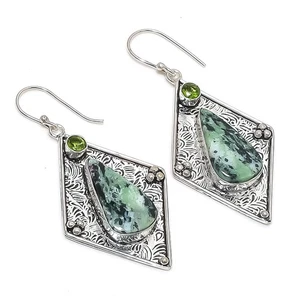 Ruby Zosite, Peridot Gemstone 925 Sterling Silver Jewelry Earring 2.76" - Picture 1 of 5
