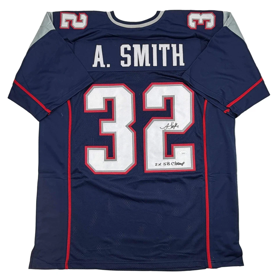 Camiseta deportiva azul autografiada/firmada Antowain Smith 2x SB Champ New England certificado de autenticidad JSA Foto 1 de 4