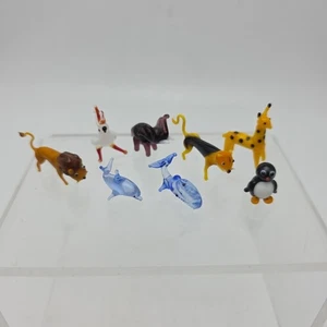 Lote De Colección De 8 Mini Figuras De Animales De Vidrio Set - Imagen 1 de 5