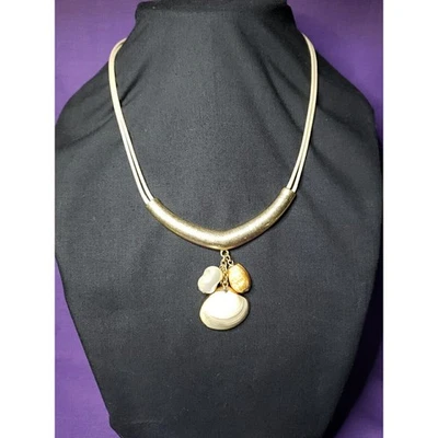 Seashell And Faux Pearl Tassel Style Pendant Necklace In Gold Tone On Tan Cord - Image 1 of 4