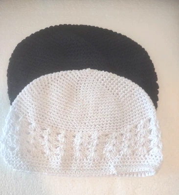 2 Nuevos Gorros Hechos a Mano Tejido Crochet Calavera Gorra Sombrero 1Negro 1 Blanco Unisex Boho Chic Foto 1 de 4