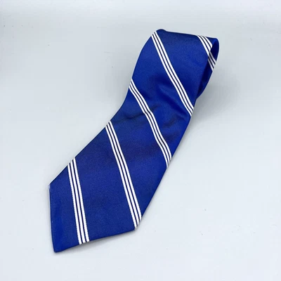 Aquascutum London синий белый в полоску шелковый галстук классический сделано в Англии 3,5 - Изображение 1 из 4
