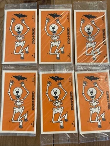6 Vintage 1986 Hallmark Stick R Treats  Halloween Skeleton Bat Stickers Unused - Picture 1 of 6