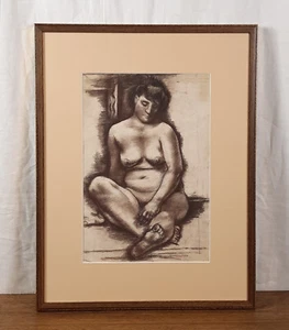 Schlafende Akt Frau, Original Vintage Kohle Figur Zeichnung, Künstler Shilov - Bild 1 von 9