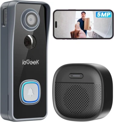 ieGeek Doorbell Camera No Monthly Fee, 5MP Video Doorbell Wireless with Chime - Image 1 of 4