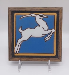 Wood Framed 4.75" Art Deco Style Gazelle Tile - California Pottery & Tile Works - Picture 1 of 9