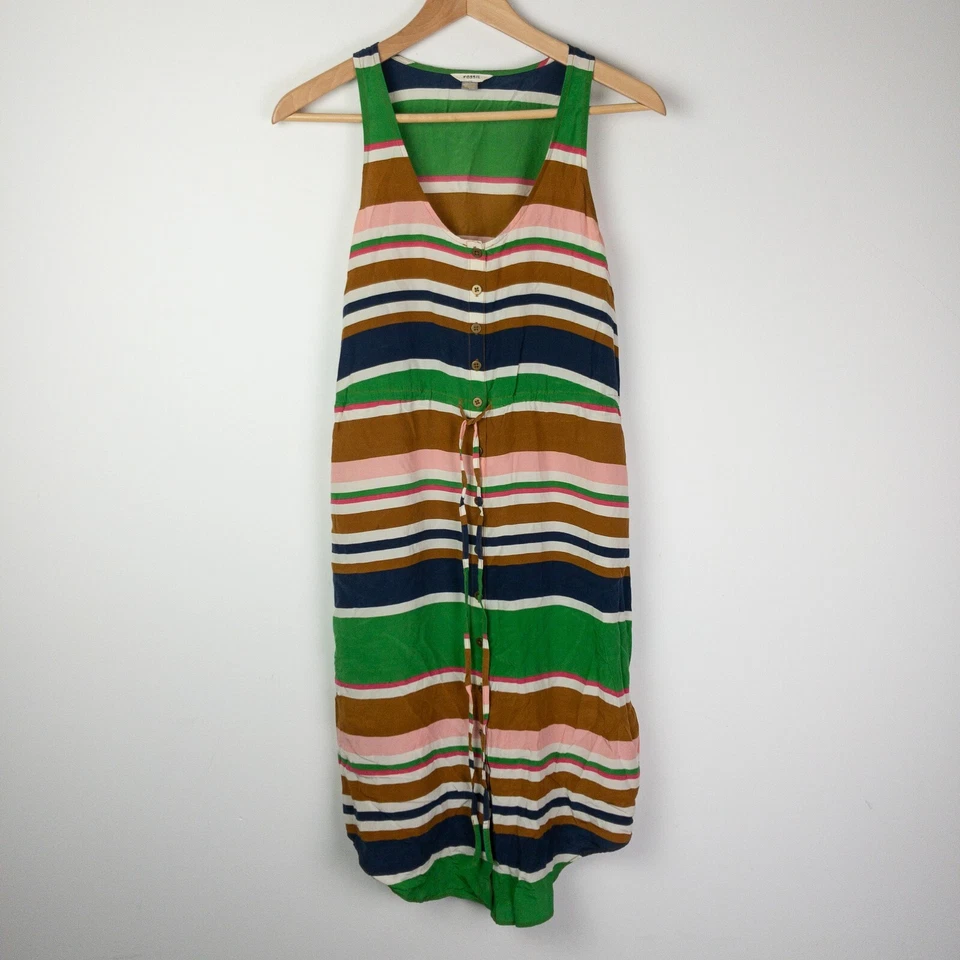 Vestido Fossil para mujer XS multicolor 100 % seda a rayas sin mangas con botones retro Foto 1 de 4