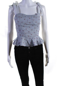 Adore Womens Gingham Cherry Printed Avery Tank Top Blouse Blue Size XS