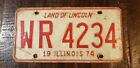 1974 ILLINOIS Land of Lincoln License Plate WR 4234.  Fast Free Shipping
