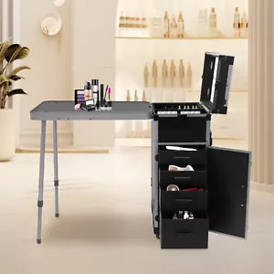 Valigetta treno trucco arrotolabile scatola cosmetica trolley organizer con luce LED e specchio - Foto 1 di 21